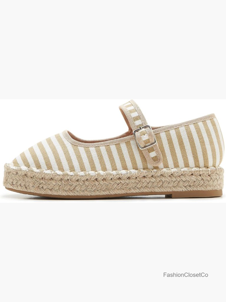 Canvas Mary Jane Flats With Adjustable Strap Espadrille Sole Cute Casual Daily
